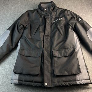 Nautica Little Boys Full Zip Snorkel Jacket Size L Black Hooded Water Resistant